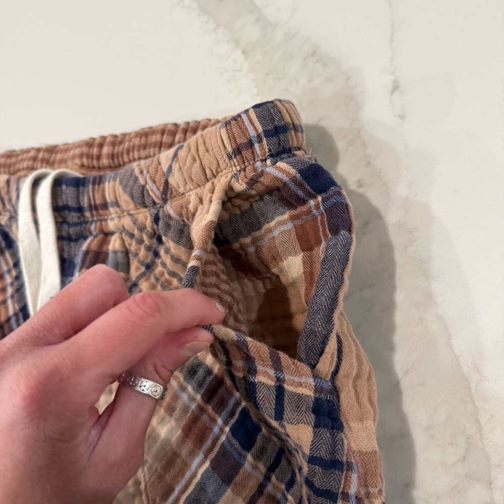 Aerie Soft Gauze Plaid Pajama Jogger Pants Womens Small Regular Brown/Tan Lounge - Picture 5 of 9